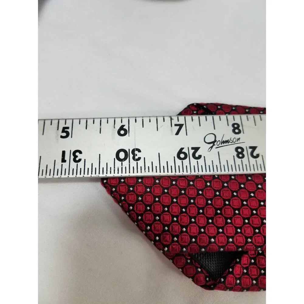 JZ Richards Mens Red Silk Tie Made In USA Geometric Circles in Squares